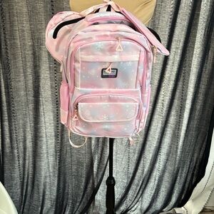 3 Pieces Pastel Pink Kids Backpack with Snowflake Design